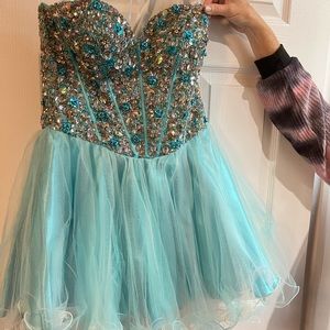 Blue beaded prom dress